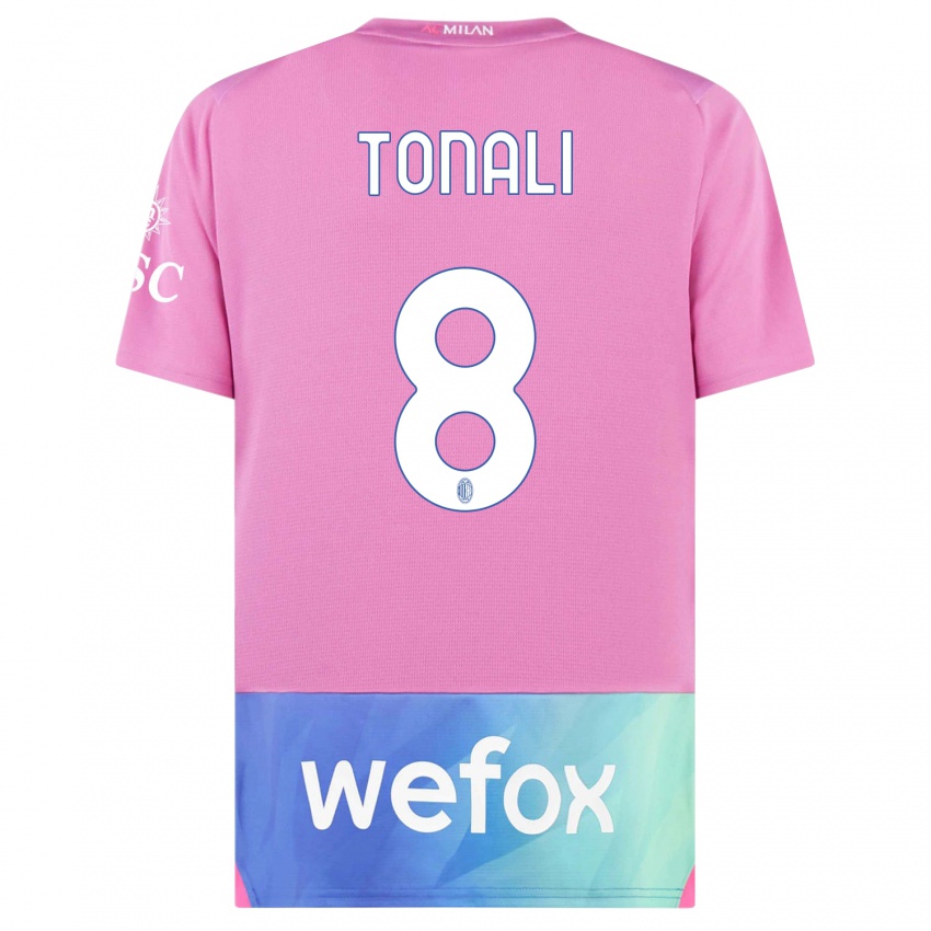 Bambino Maglia Sandro Tonali #8 Rosa Viola Kit Gara Third 2023/24 Maglietta