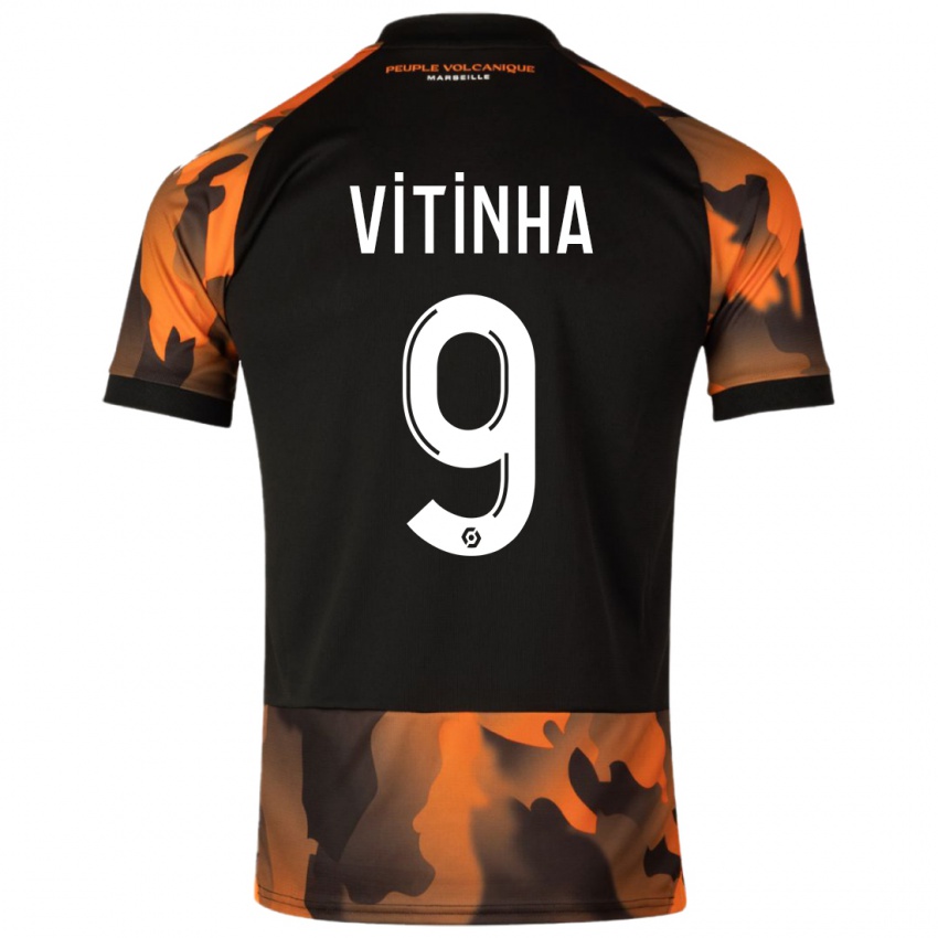 Bambino Maglia Vitinha #9 Nero Arancione Kit Gara Third 2023/24 Maglietta