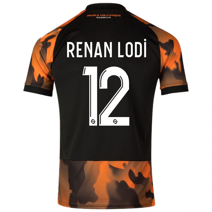 Bambino Maglia Renan Lodi #12 Nero Arancione Kit Gara Third 2023/24 Maglietta