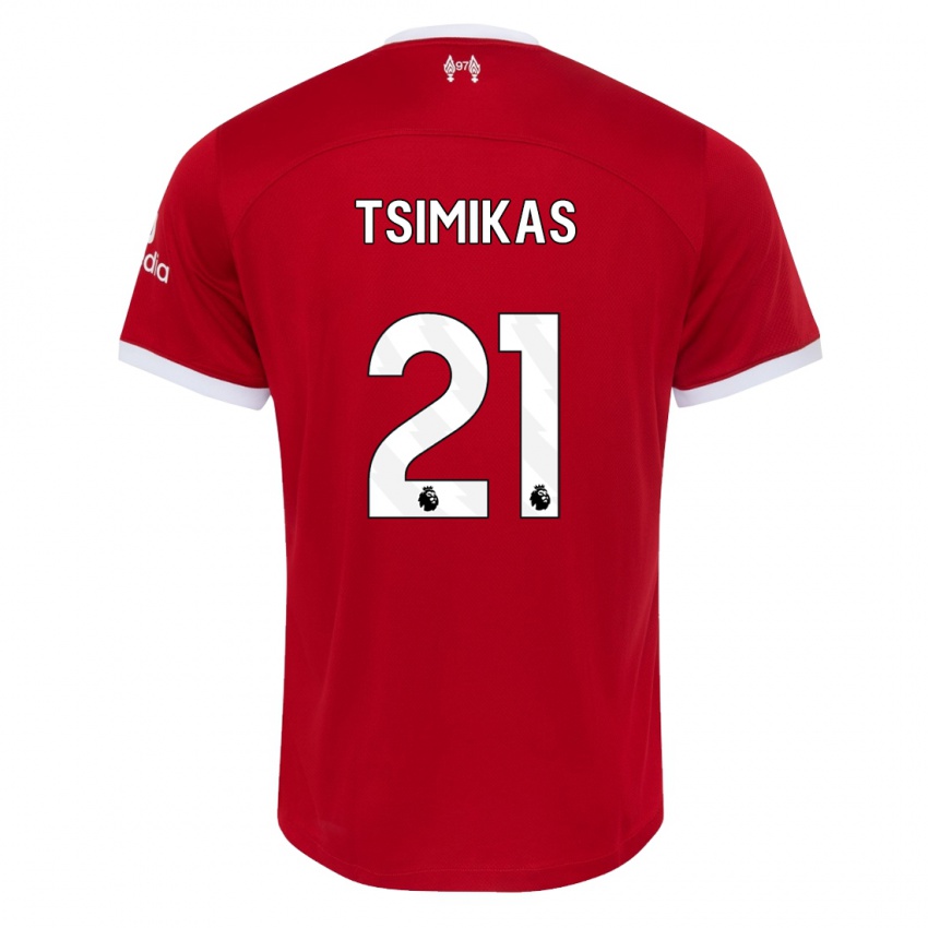 Uomo Maglia Konstantinos Tsimikas #21 Rosso Kit Gara Home 2023/24 Maglietta