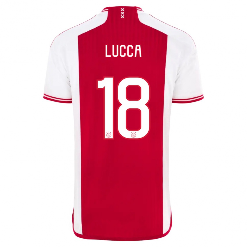 Uomo Maglia Lorenzo Lucca #18 Rosso Bianco Kit Gara Home 2023/24 Maglietta