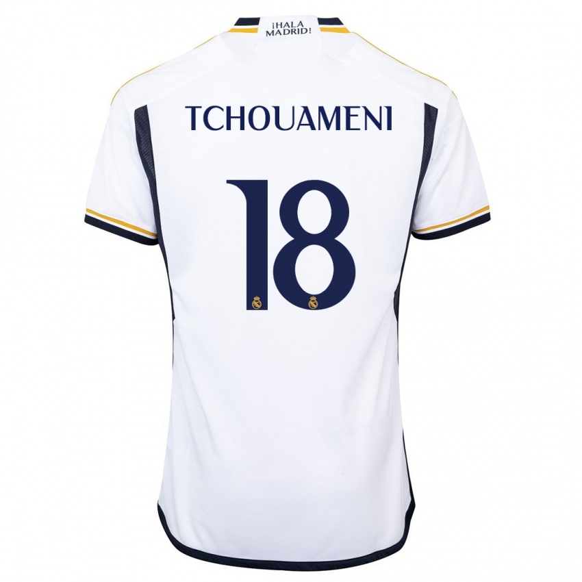 Uomo Maglia Aurelien Tchouameni #18 Bianco Kit Gara Home 2023/24 Maglietta