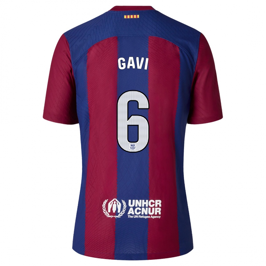 Uomo Maglia Gavi #6 Rosso Blu Kit Gara Home 2023/24 Maglietta