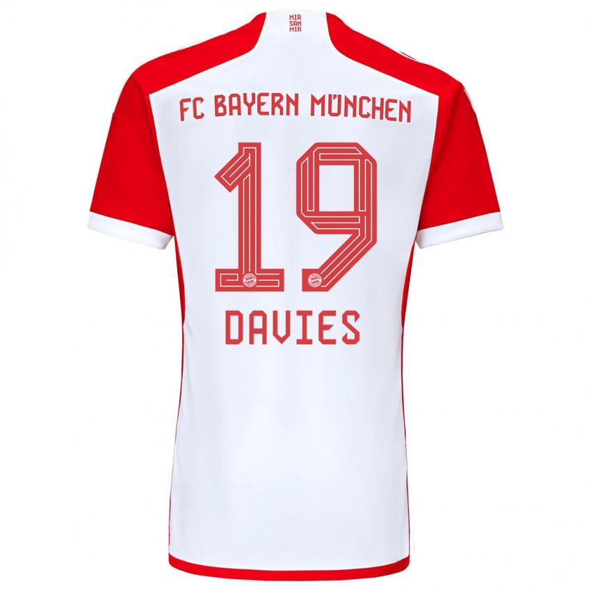 Uomo Maglia Alphonso Davies #19 Rosso Bianco Kit Gara Home 2023/24 Maglietta