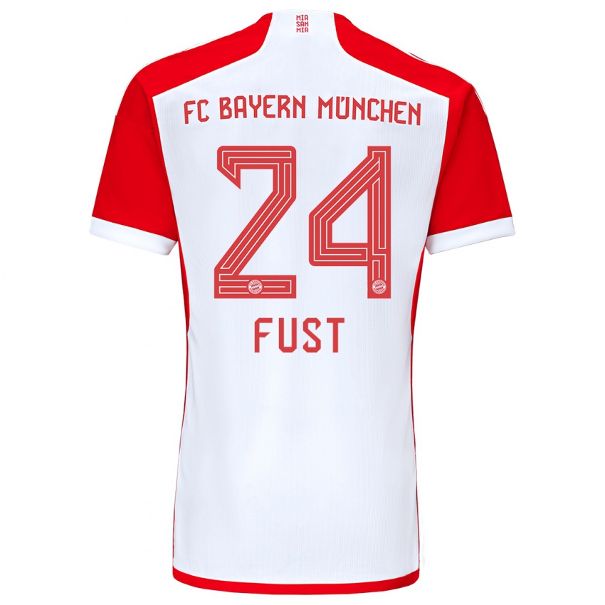 Uomo Maglia Leon Fust #24 Rosso Bianco Kit Gara Home 2023/24 Maglietta