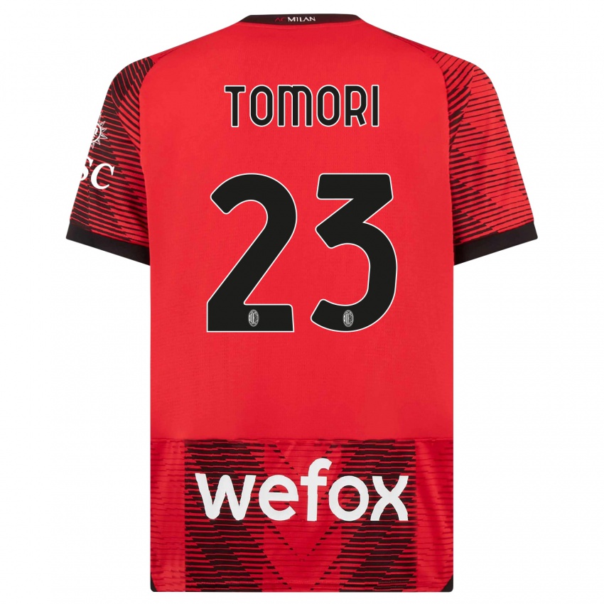 Uomo Maglia Fikayo Tomori #23 Rosso Nero Kit Gara Home 2023/24 Maglietta