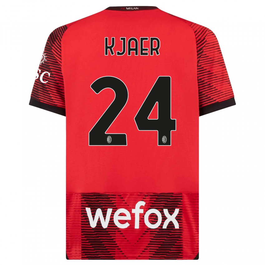 Uomo Maglia Simon Kjaer #24 Rosso Nero Kit Gara Home 2023/24 Maglietta