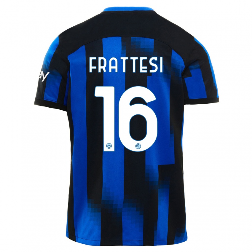 Uomo Maglia Davide Frattesi #16 Nero Blu Kit Gara Home 2023/24 Maglietta