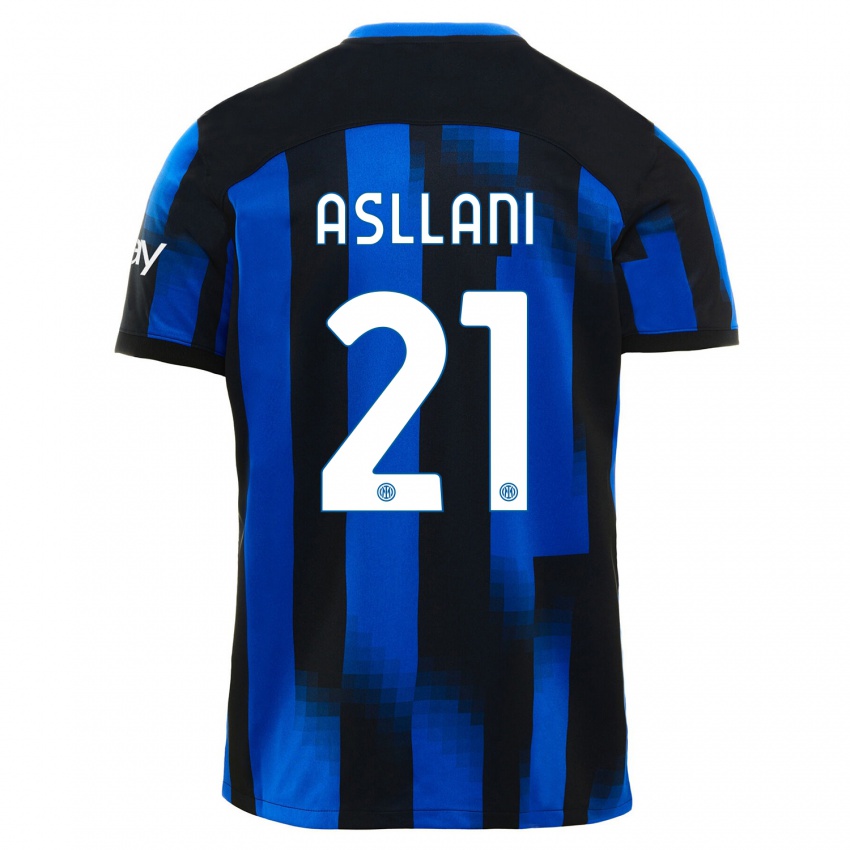 Uomo Maglia Kristjan Asllani #21 Nero Blu Kit Gara Home 2023/24 Maglietta