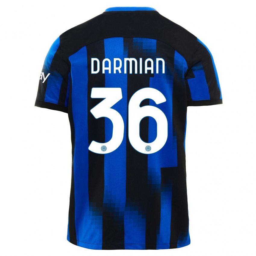 Uomo Maglia Matteo Darmian #36 Nero Blu Kit Gara Home 2023/24 Maglietta