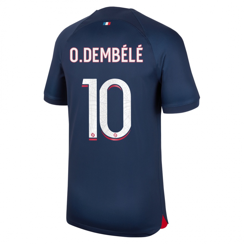 Uomo Maglia Ousmane Dembele #10 Blu Rosso Kit Gara Home 2023/24 Maglietta