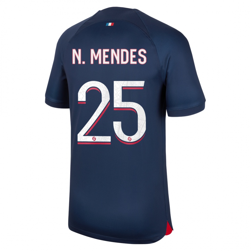 Uomo Maglia Nuno Mendes #25 Blu Rosso Kit Gara Home 2023/24 Maglietta