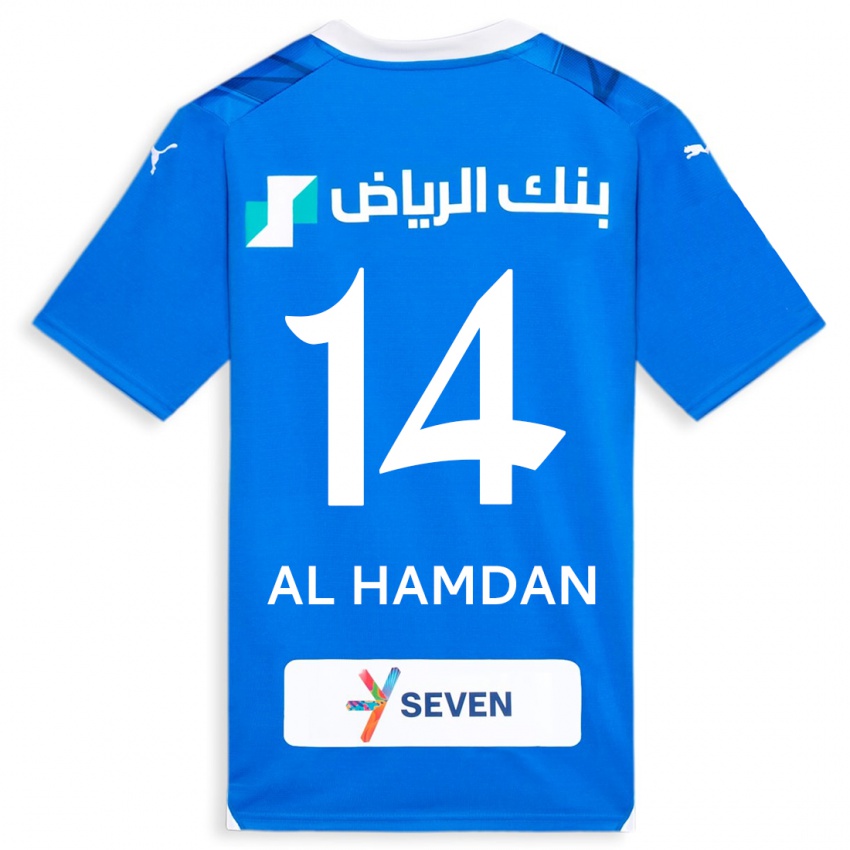 Uomo Maglia Abdullah Al-Hamdan #14 Blu Kit Gara Home 2023/24 Maglietta