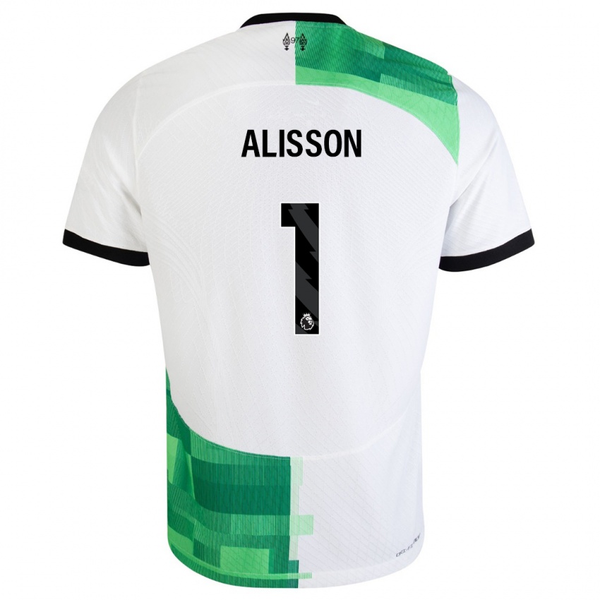 Uomo Maglia Alisson #1 Bianco Verde Kit Gara Away 2023/24 Maglietta