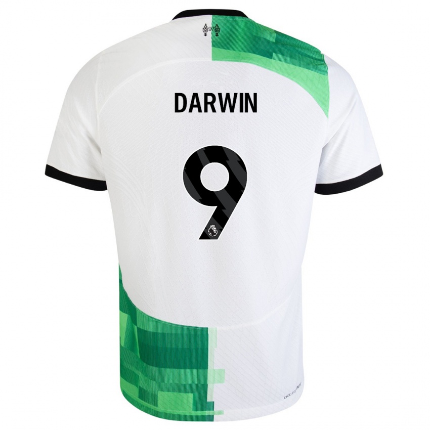 Uomo Maglia Darwin Nunez #9 Bianco Verde Kit Gara Away 2023/24 Maglietta