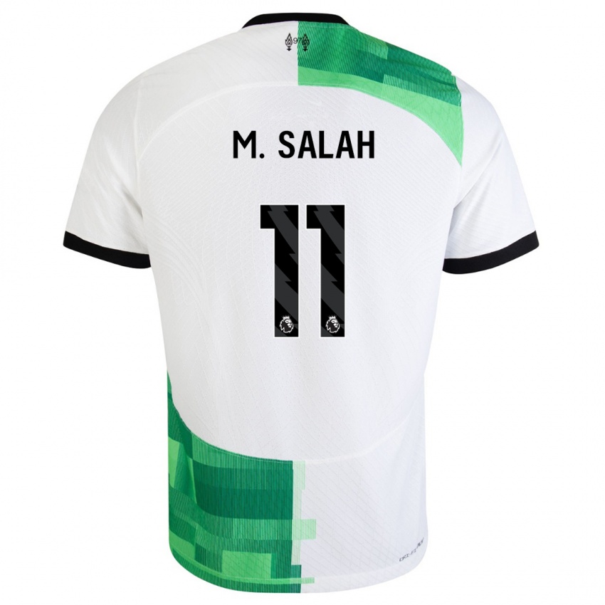 Uomo Maglia Mohamed Salah #11 Bianco Verde Kit Gara Away 2023/24 Maglietta