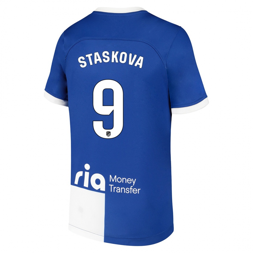 Uomo Maglia Andrea Staskova #9 Blu Bianco Kit Gara Away 2023/24 Maglietta