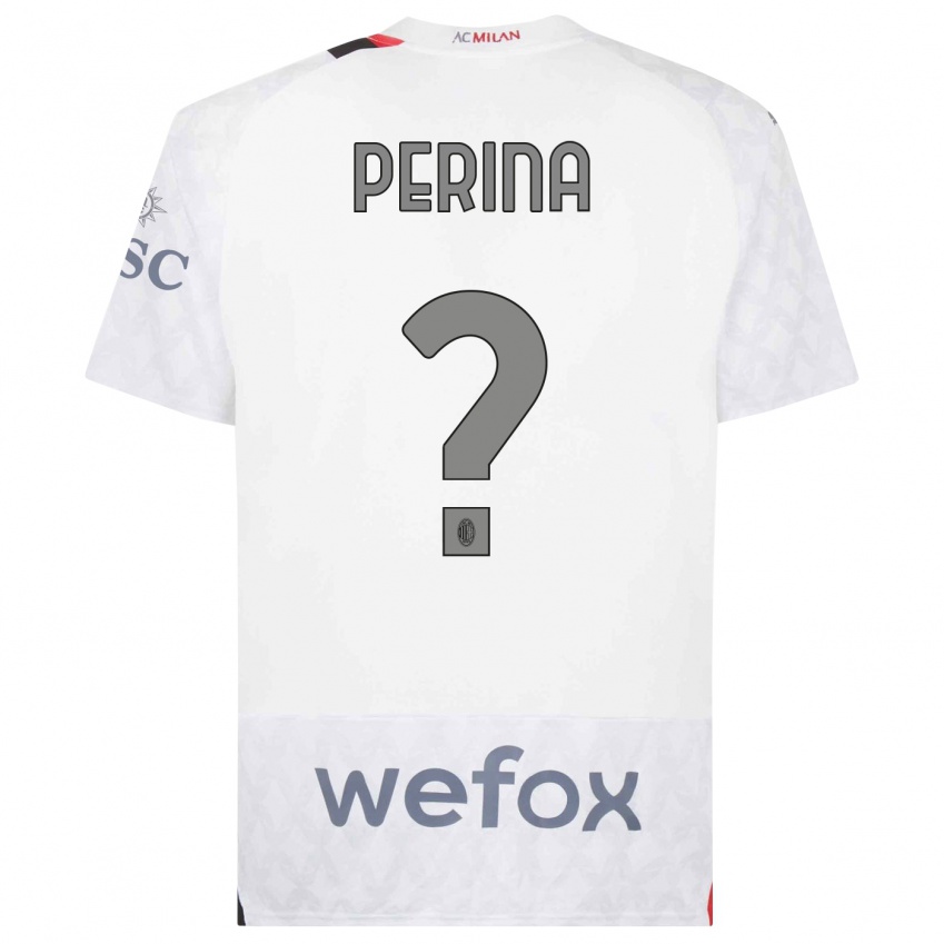 Uomo Maglia Gioele Perina #0 Bianco Kit Gara Away 2023/24 Maglietta