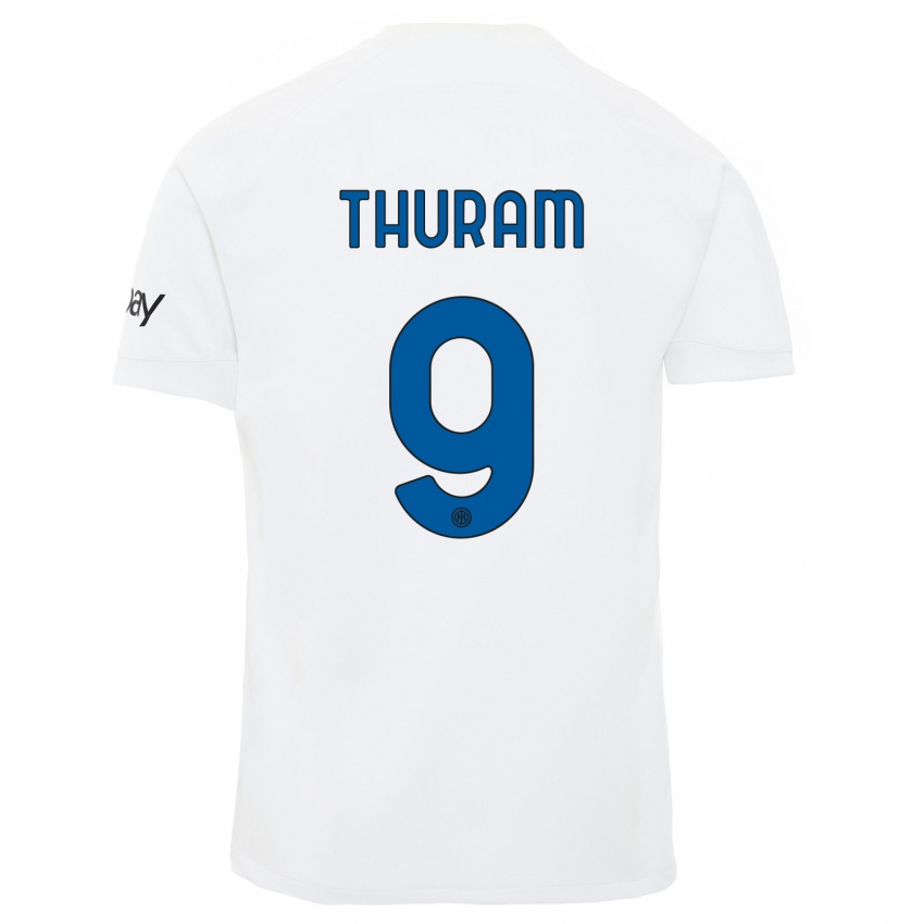 Uomo Maglia Marcus Thuram #9 Bianco Kit Gara Away 2023/24 Maglietta