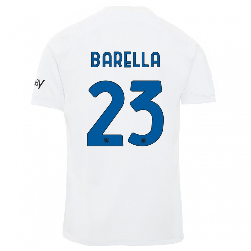 Uomo Maglia Nicolo Barella #23 Bianco Kit Gara Away 2023/24 Maglietta