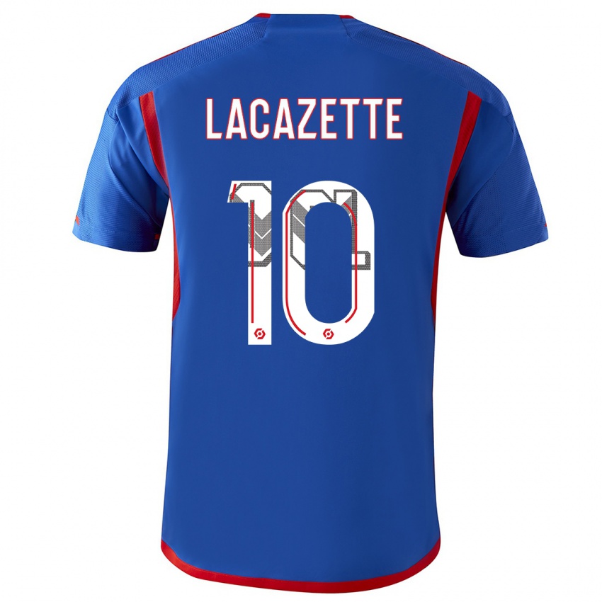 Uomo Maglia Alexandre Lacazette #10 Blu Rosso Kit Gara Away 2023/24 Maglietta