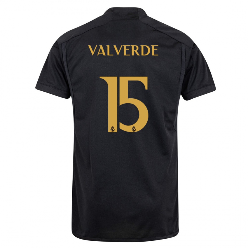 Uomo Maglia Federico Valverde #15 Nero Kit Gara Third 2023/24 Maglietta