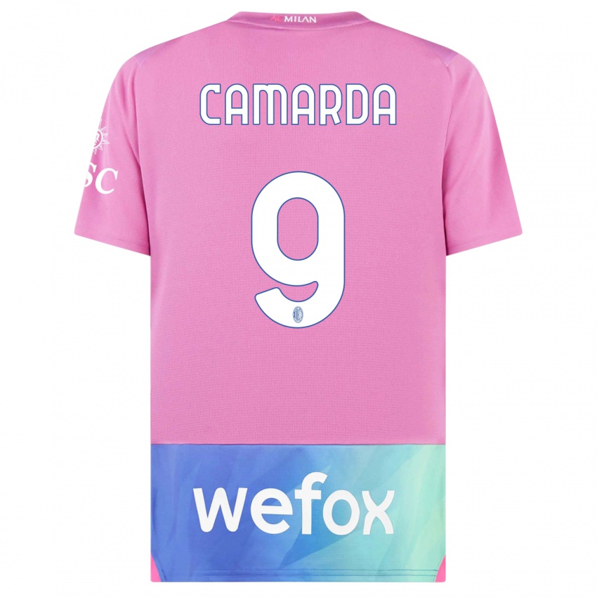 Uomo Maglia Francesco Camarda #9 Rosa Viola Kit Gara Third 2023/24 Maglietta