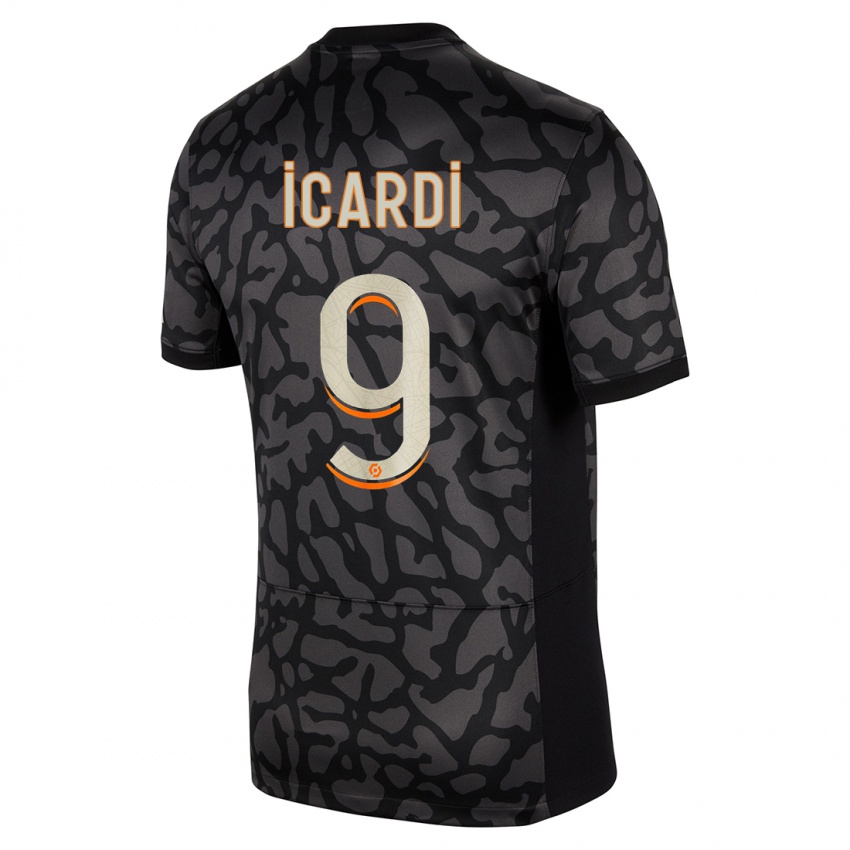 Uomo Maglia Mauro Icardi #9 Nero Kit Gara Third 2023/24 Maglietta