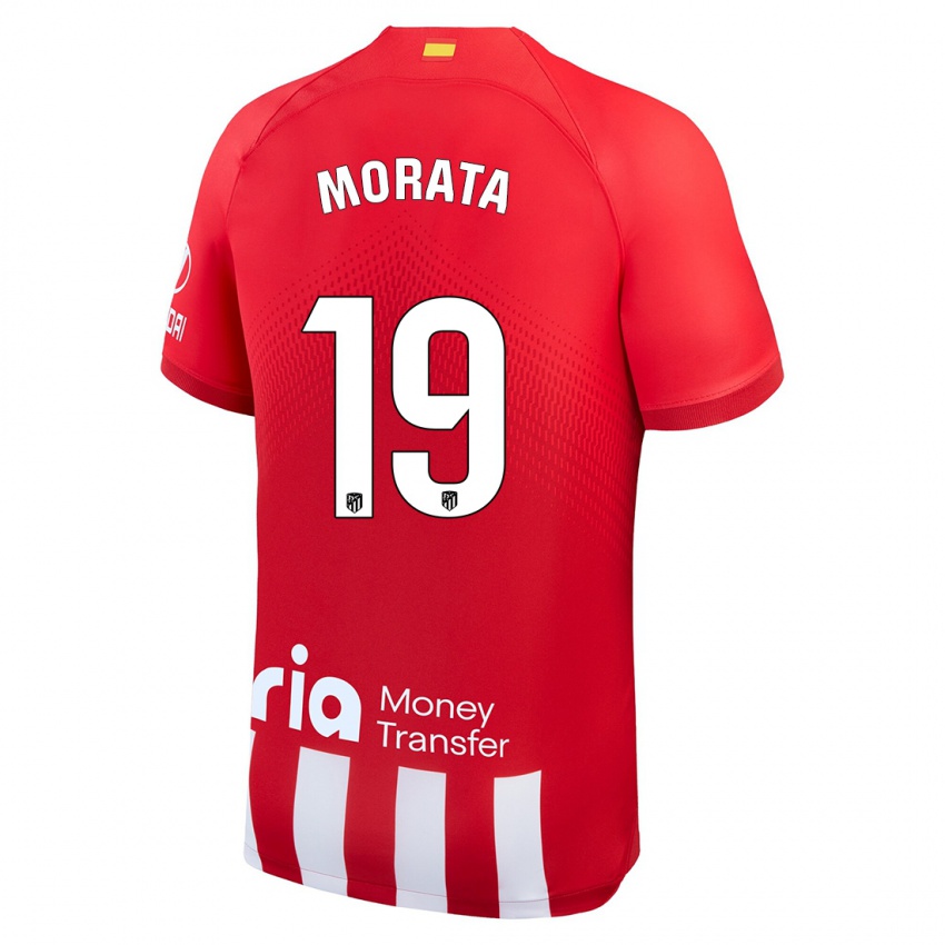 Donna Maglia Alvaro Morata #19 Rosso Bianco Kit Gara Home 2023/24 Maglietta