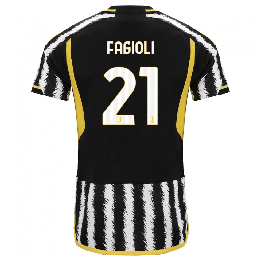 Donna Maglia Nicolo Fagioli #21 Nero Bianco Kit Gara Home 2023/24 Maglietta