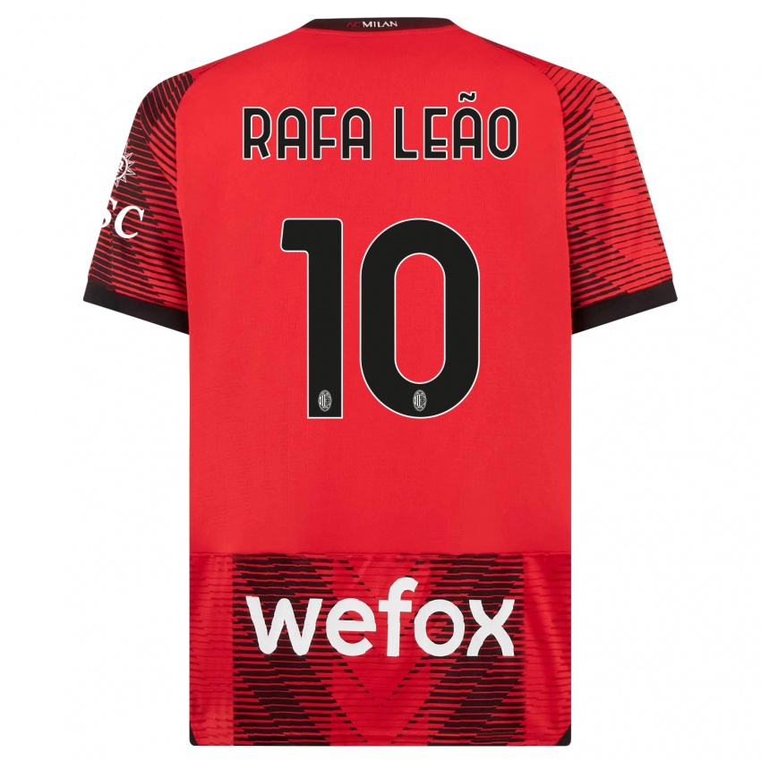 Donna Maglia Rafael Leao #10 Rosso Nero Kit Gara Home 2023/24 Maglietta