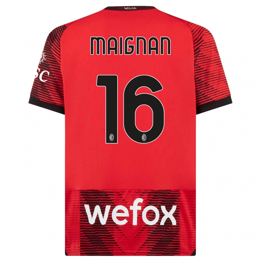 Donna Maglia Mike Maignan #16 Rosso Nero Kit Gara Home 2023/24 Maglietta