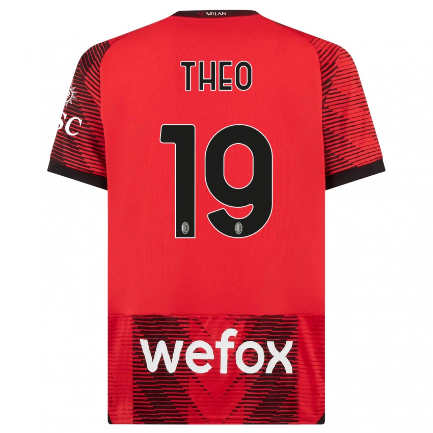 Donna Maglia Theo Hernandez #19 Rosso Nero Kit Gara Home 2023/24 Maglietta