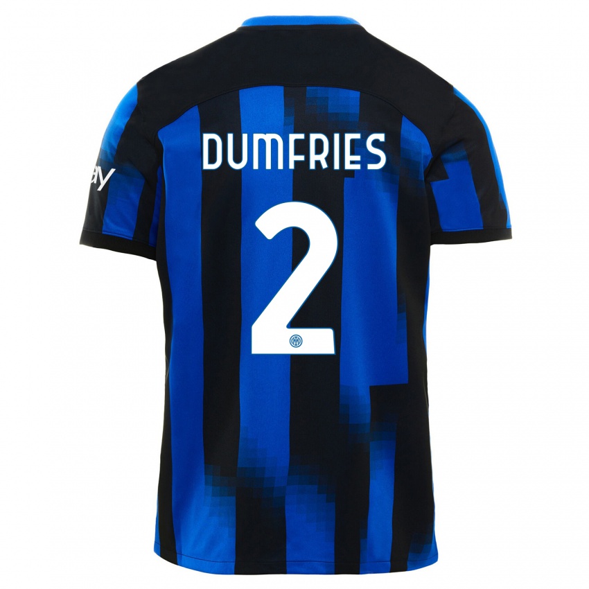 Donna Maglia Denzel Dumfries #2 Nero Blu Kit Gara Home 2023/24 Maglietta