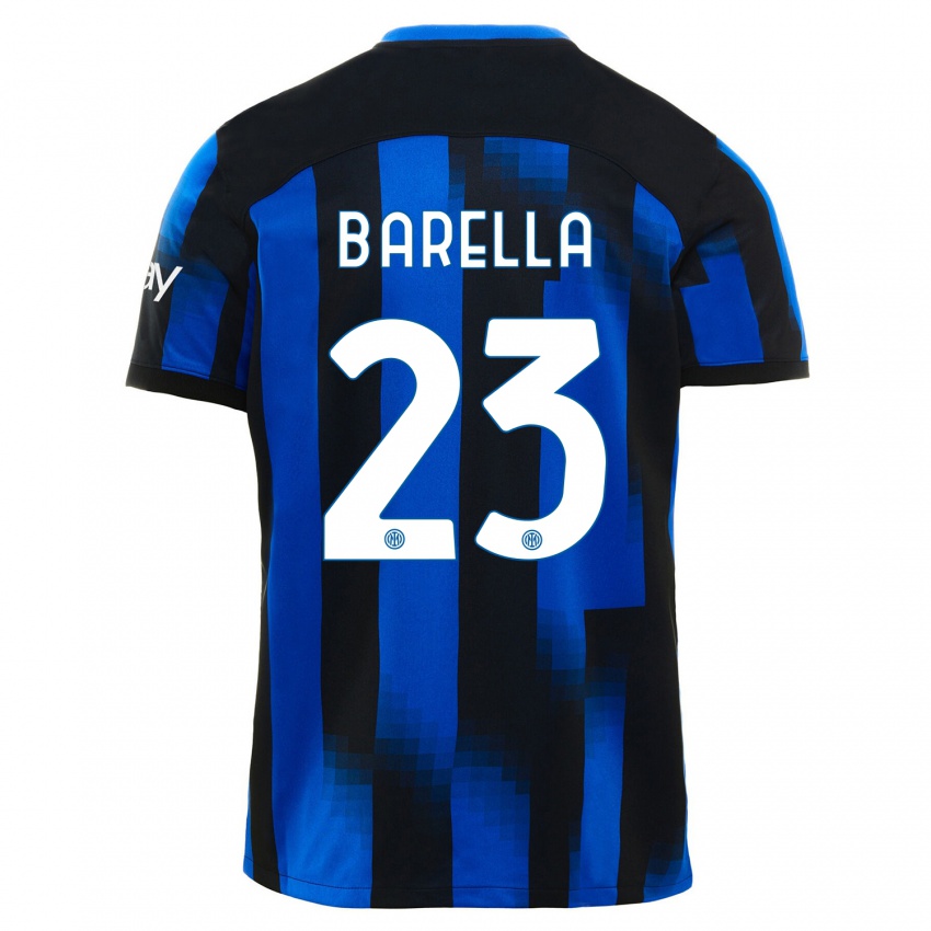 Donna Maglia Nicolò Barella #23 Nero Blu Kit Gara Home 2023/24 Maglietta