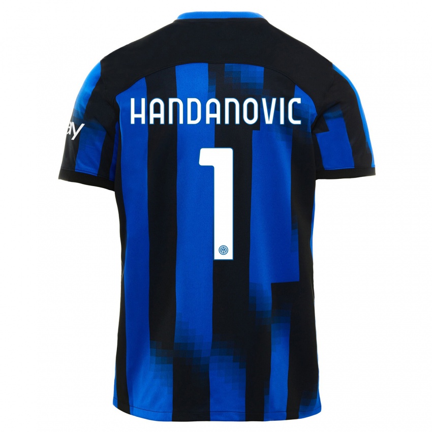 Donna Maglia Samir Handanovic #1 Nero Blu Kit Gara Home 2023/24 Maglietta