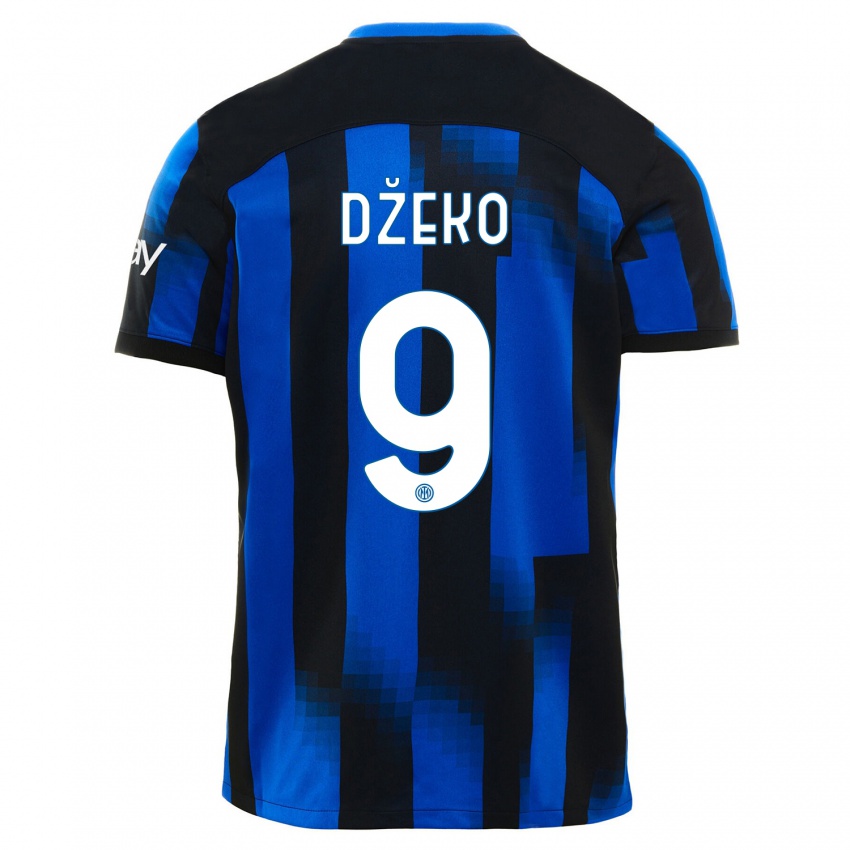 Donna Maglia Edin Dzeko #9 Nero Blu Kit Gara Home 2023/24 Maglietta