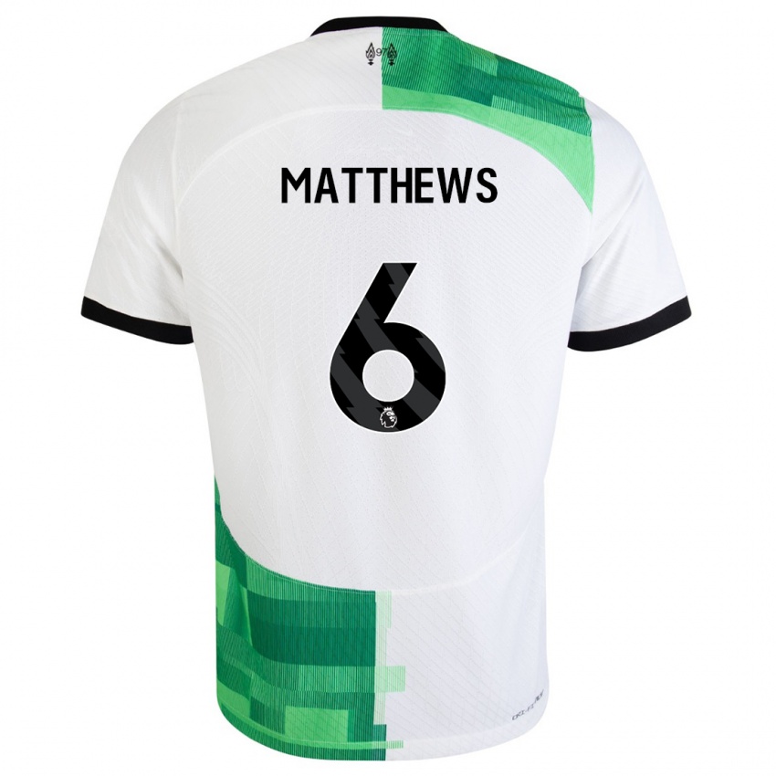 Donna Maglia Jasmine Matthews #6 Bianco Verde Kit Gara Away 2023/24 Maglietta