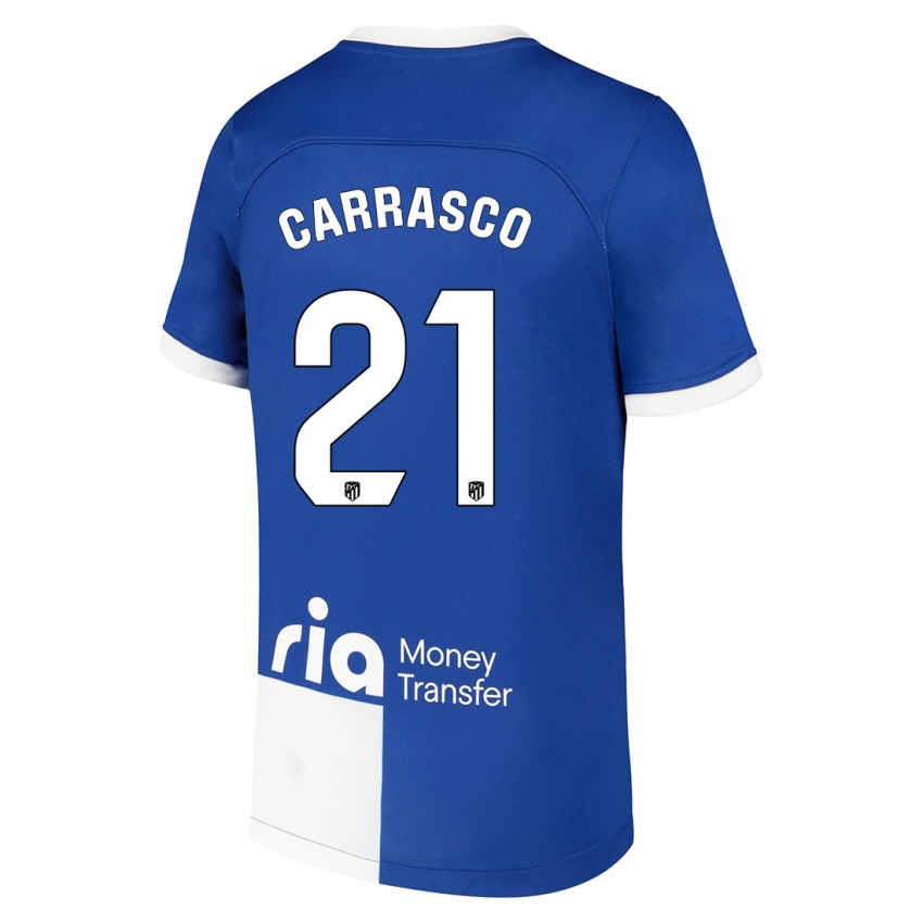 Donna Maglia Yannick Carrasco #21 Blu Bianco Kit Gara Away 2023/24 Maglietta