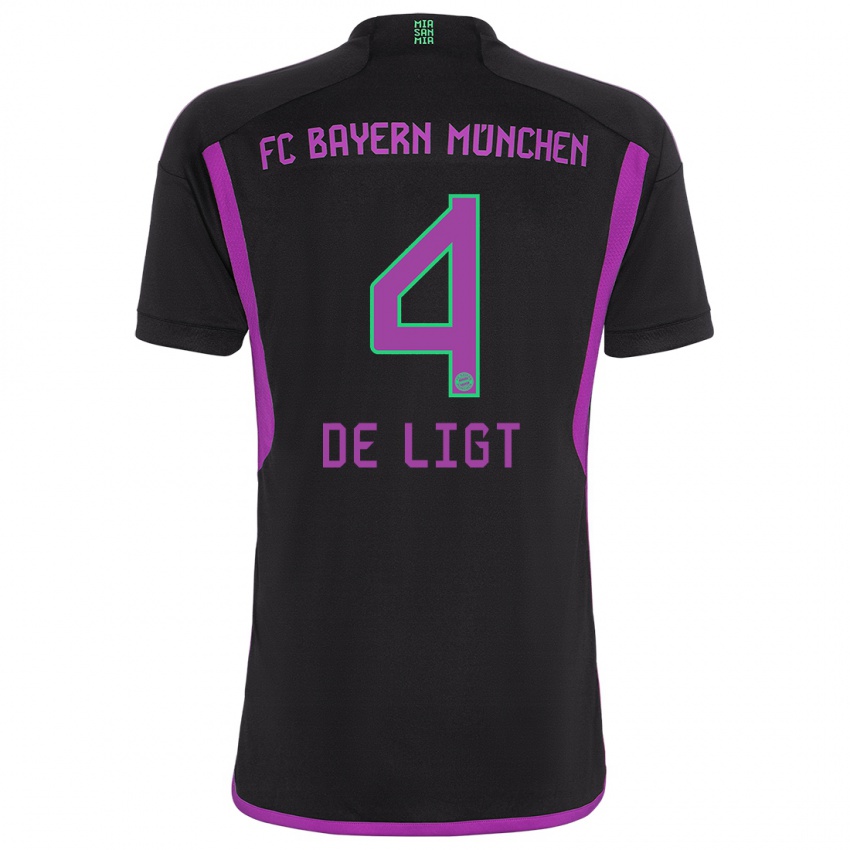 Donna Maglia Matthijs De Ligt #4 Nero Kit Gara Away 2023/24 Maglietta