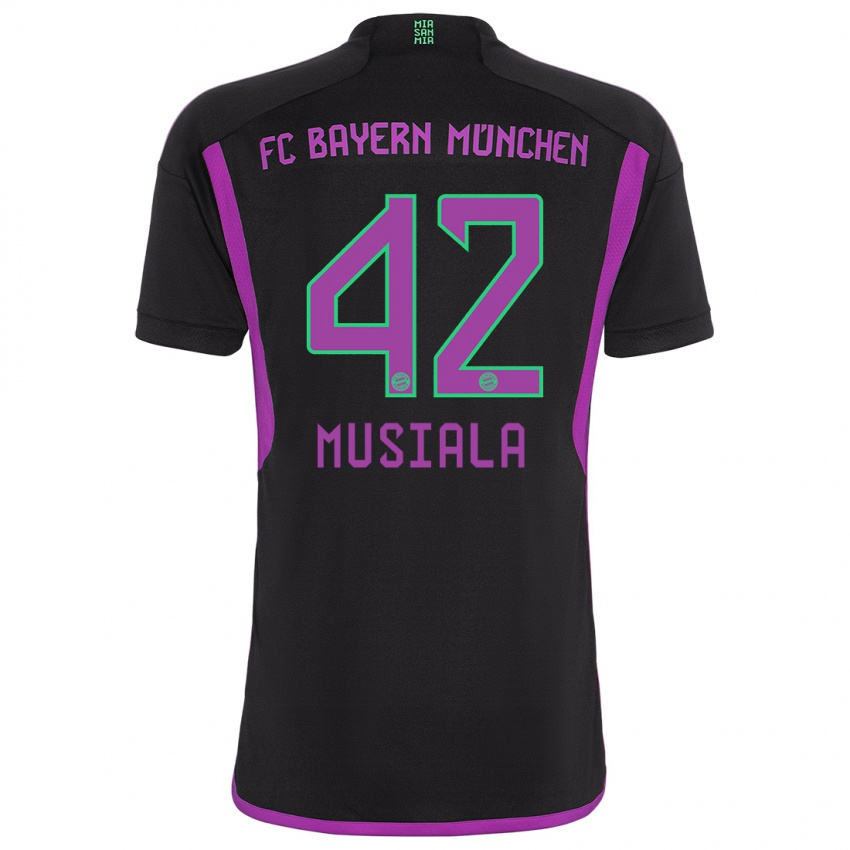 Donna Maglia Jamal Musiala #42 Nero Kit Gara Away 2023/24 Maglietta