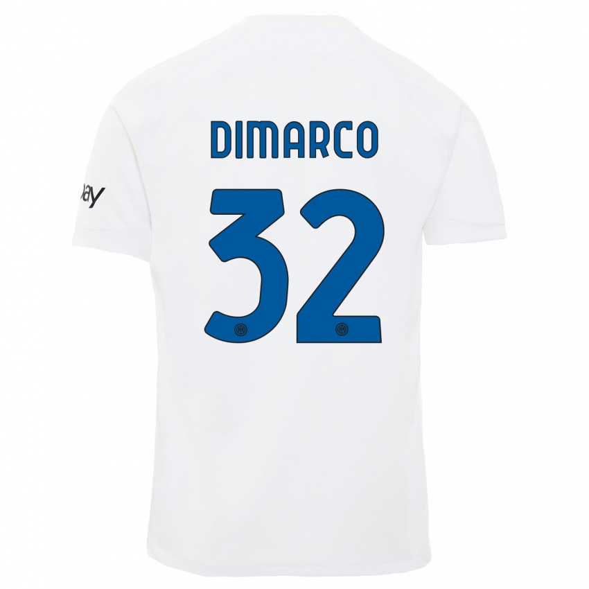 Donna Maglia Federico Dimarco #32 Bianco Kit Gara Away 2023/24 Maglietta