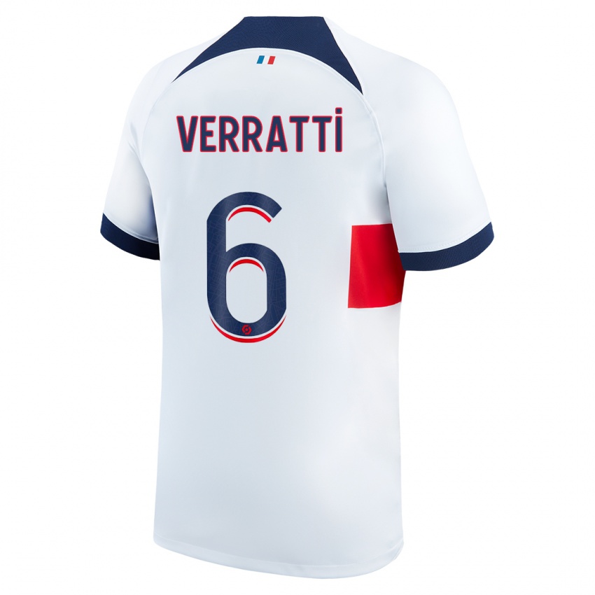 Donna Maglia Marco Verratti #6 Bianco Kit Gara Away 2023/24 Maglietta