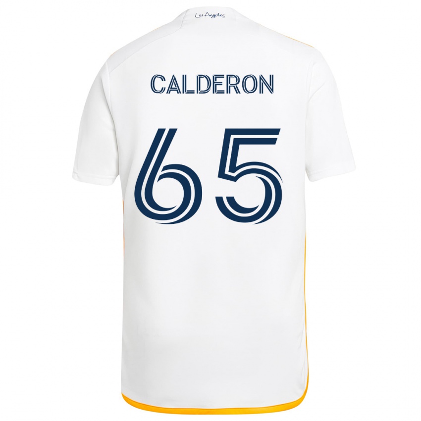 Bambino Maglia Juan Calderón #65 Bianco Giallo Kit Gara Home 2024/25 Maglietta