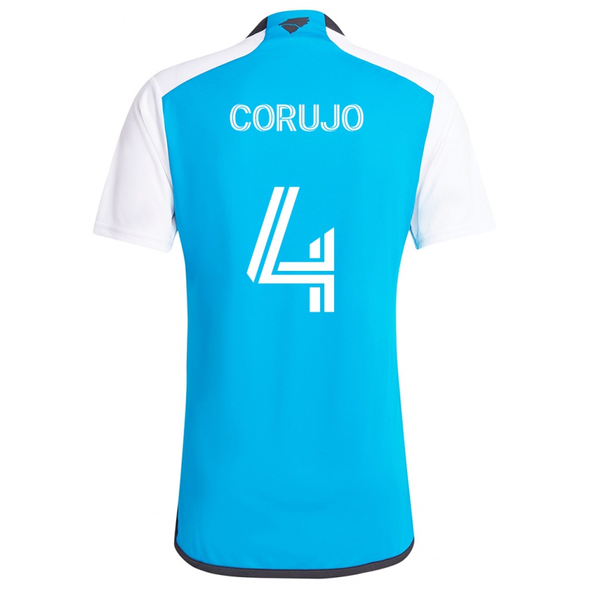 Bambino Maglia Guzmán Corujo #4 Blu Bianco Kit Gara Home 2024/25 Maglietta