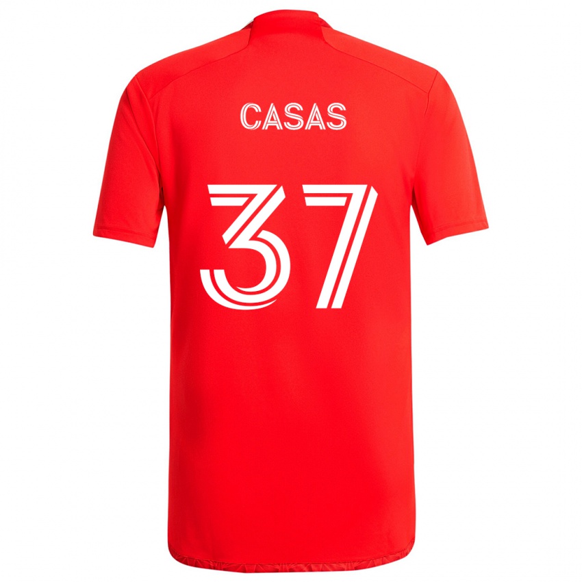 Bambino Maglia Javier Casas #37 Rosso Bianco Kit Gara Home 2024/25 Maglietta