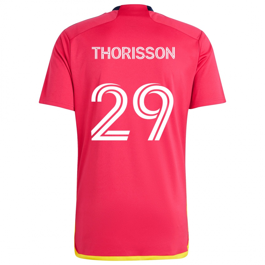 Bambino Maglia Nökkvi Thórisson #29 Rosso Blu Kit Gara Home 2024/25 Maglietta