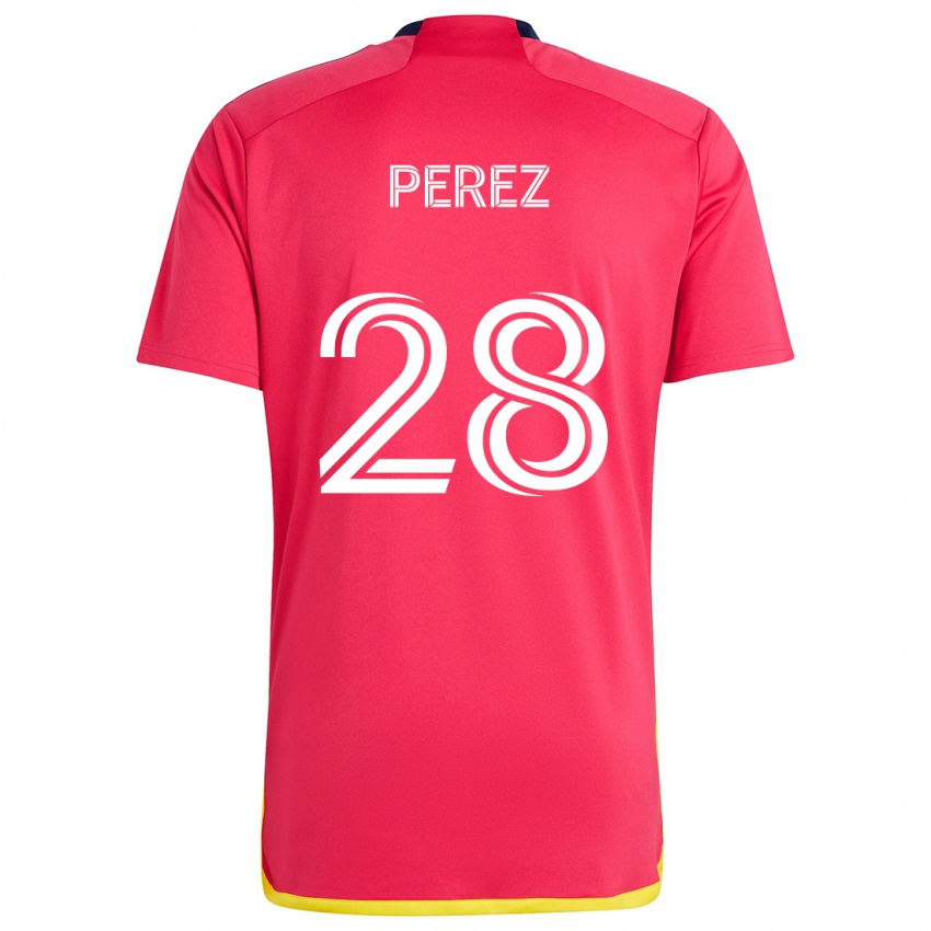 Bambino Maglia Miguel Perez #28 Rosso Blu Kit Gara Home 2024/25 Maglietta