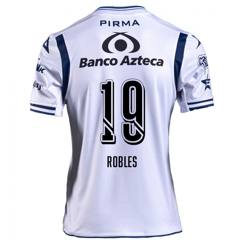 Bambino Maglia Ángel Robles #19 Bianco Blu Navy Kit Gara Home 2024/25 Maglietta