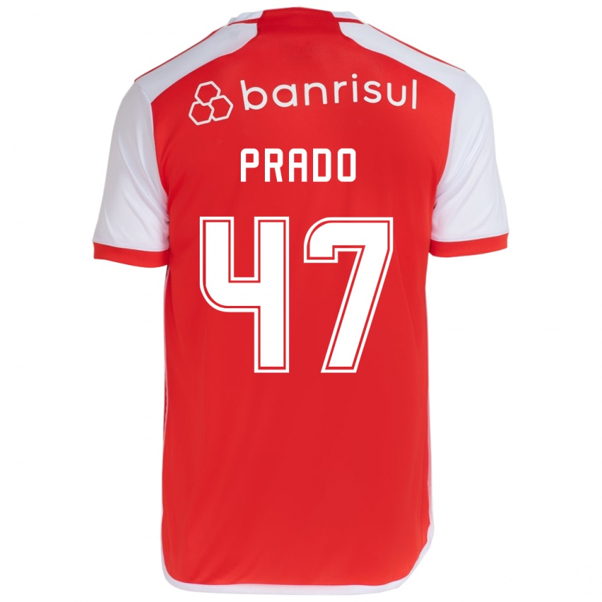 Bambino Maglia Gustavo Prado #47 Rosso Bianco Kit Gara Home 2024/25 Maglietta